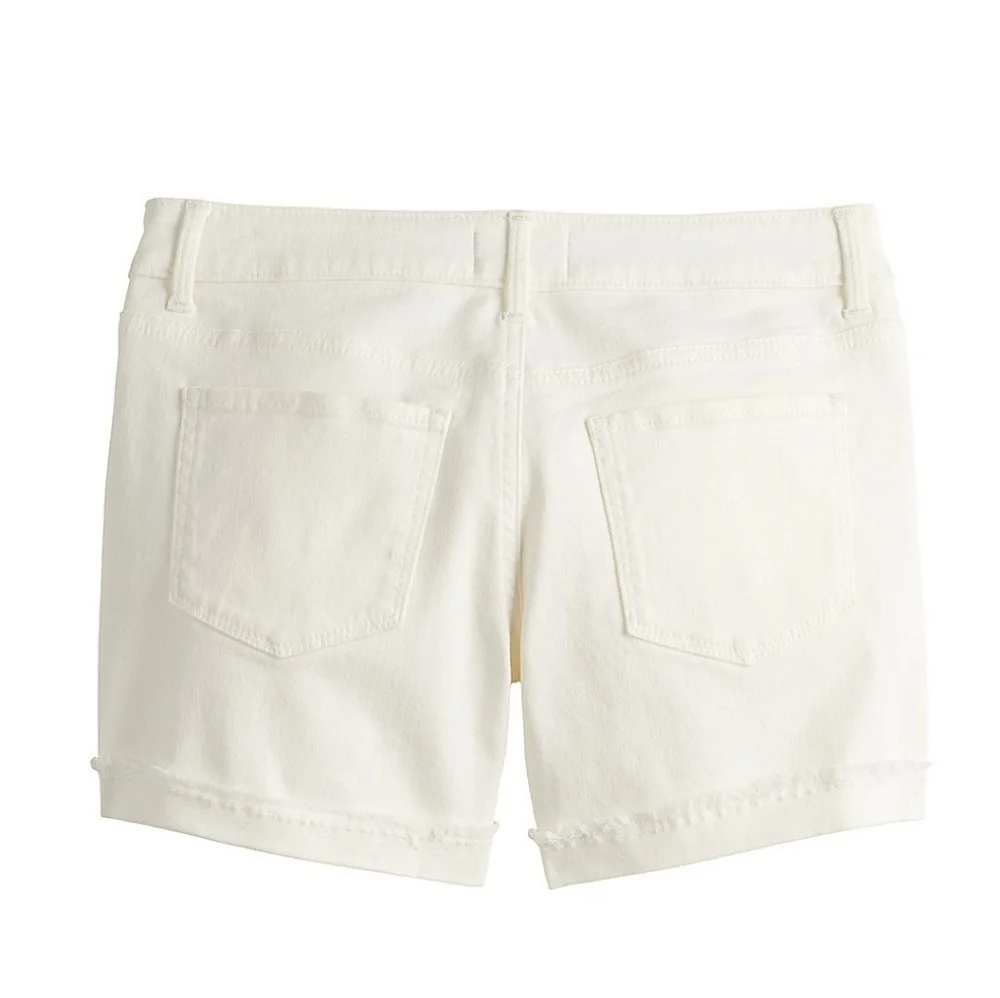 So girls mid rise distressed white jean shorts snap button fly sz 12 nwt - Picture 3 of 5
